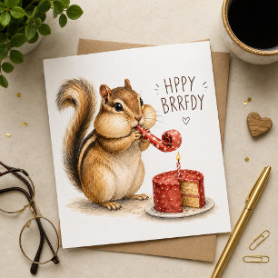 Cute chipmunk watercolor birthday card