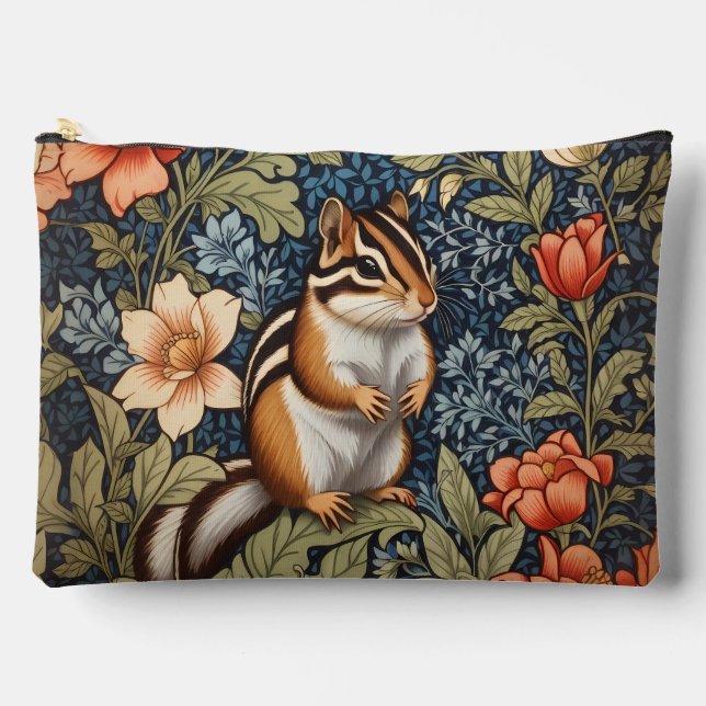 Cute Chipmunk William Morris Inspired Floral Accessory Pouch (Front)