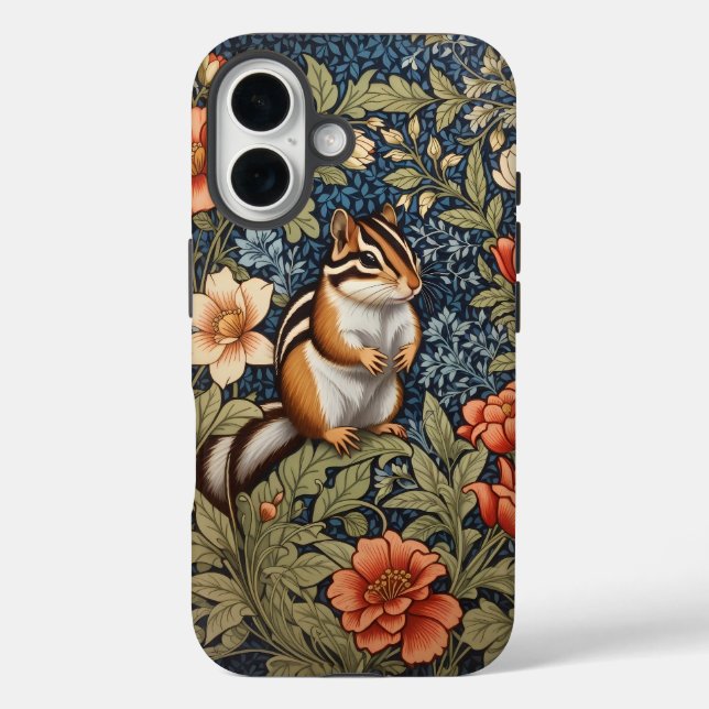 Cute Chipmunk William Morris Inspired Floral Case-Mate iPhone Case (Back)