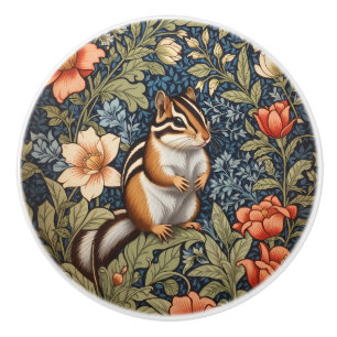 Cute Chipmunk William Morris Inspired Floral Ceramic Knob