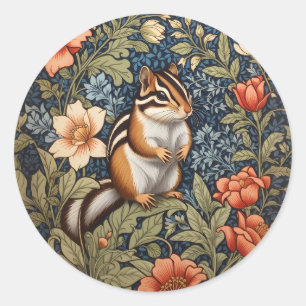 Cute Chipmunk William Morris Inspired Floral Classic Round Sticker