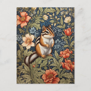 Cute Chipmunk William Morris Inspired Floral Postcard