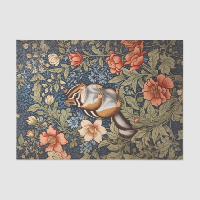 Cute Chipmunk William Morris Inspired Floral Tissue Paper (Front)