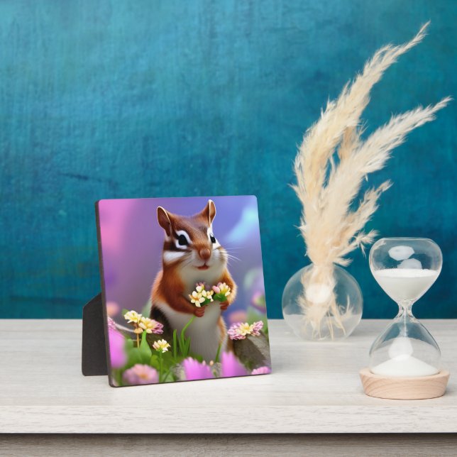 Cute Chipmunk with Flowers  Plaque (Insitu)