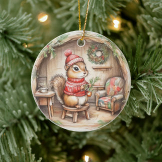 Cute Chipmunk with Message Christmas Ornament