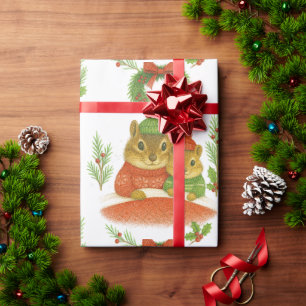 Cute Chipmunk with Pine Christmas Wrapping Paper