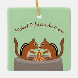Cute Chipmunks Fall Wedding Custom Ceramic Ornament