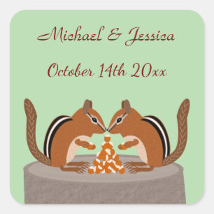 Cute Chipmunks Fall Wedding Custom Square Sticker