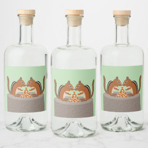Cute Chipmunks Fall Wedding Liquor Bottle Label