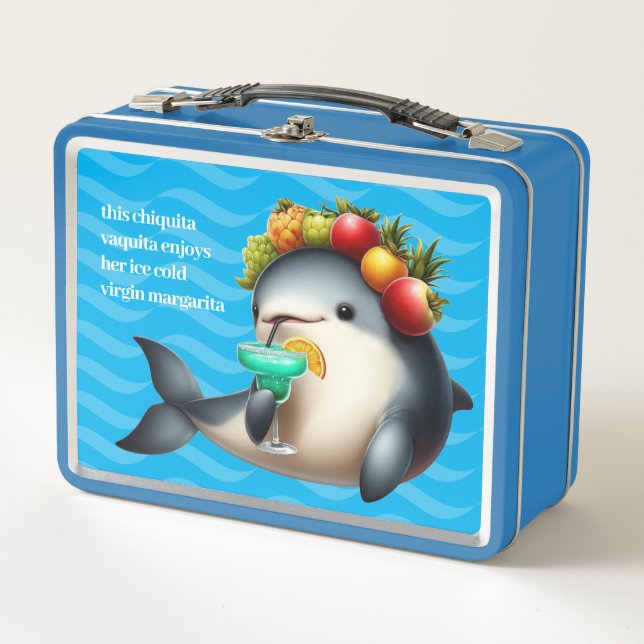 Cute Chiquita Vaquita Enjoying a Virgin Margarita Metal Lunch Box (Front)