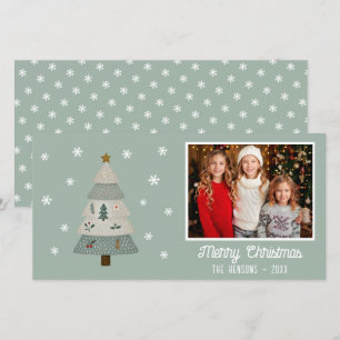 Cute Chistmas Tree Snowflakes Family Photo Holiday Card
