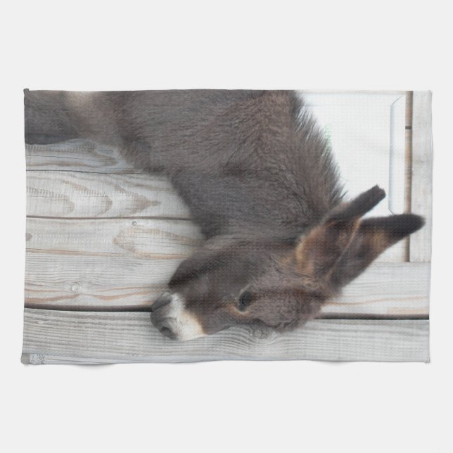 Cute Chocolate Baby Donkey Foal Tea Towel (Horizontal)