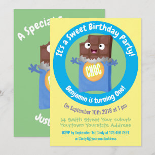 Cute chocolate bar cartoon invitation