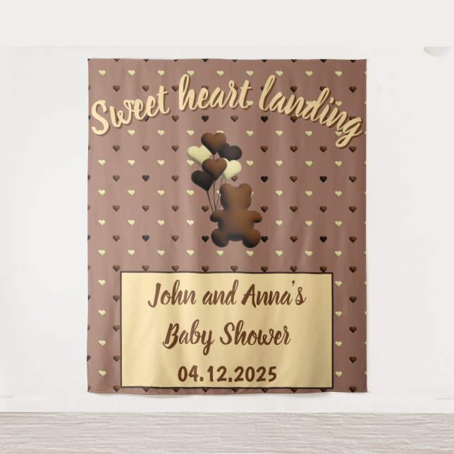 Cute chocolate bear Baby shower backdrop Tapestry (Front)