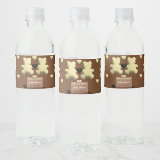 Cute chocolate bear Baby shower water bottle tag Water Bottle Label