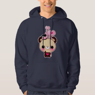 Cute chocolate bear with heart-shaped balloons hoodie