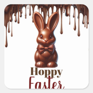 Cute Chocolate Bow Tie Easter Bunny Candy Square Sticker