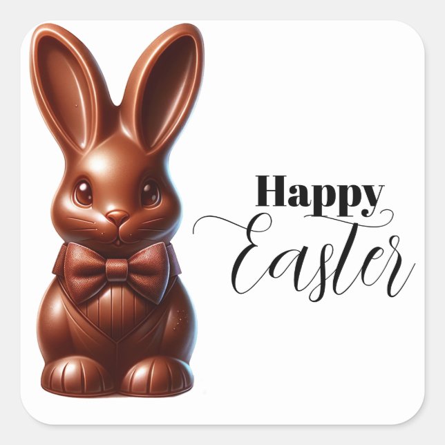 Cute Chocolate Bow Tie Easter Bunny Candy Square Sticker (Front)