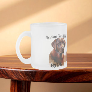 Cute Chocolate BROWN Labrador  Frosted Glass Coffee Mug