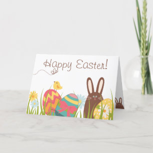 Cute Chocolate Bunny and Easter Eggs Happy Easter Holiday Card