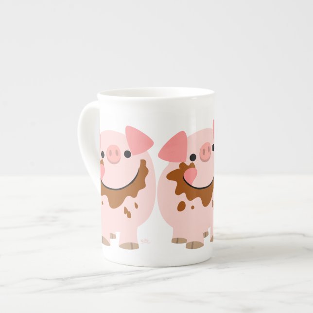 Cute Chocolate Cartoon Pig Bone China Mug (Front Left)