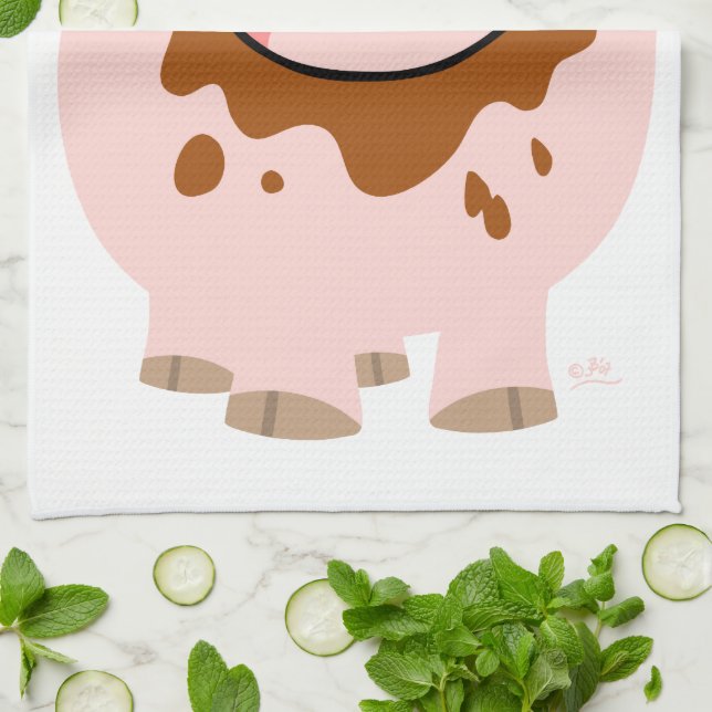 Cute Chocolate Cartoon Pig Kitchen Towel (Folded)