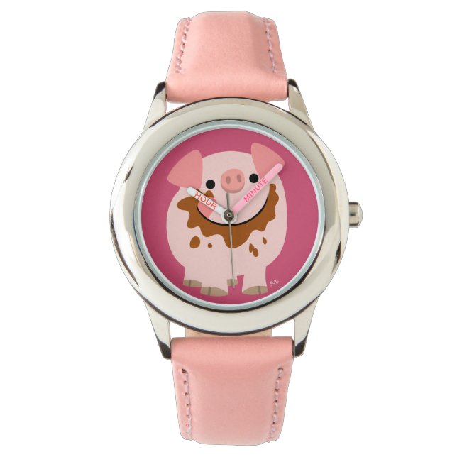 Cute Chocolate Cartoon Pig Watch (Front)
