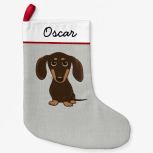 Cute Chocolate Dachshund Cartoon Dog Personalised Small Christmas Stocking