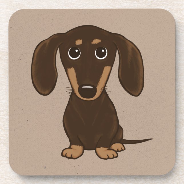 Cute Chocolate Dachshund | Cartoon Wiener Dog Coaster (Front)