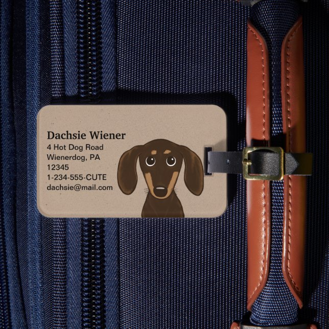 Cute Chocolate Dachshund | Cartoon Wiener Dog Luggage Tag (Front Insitu 4)