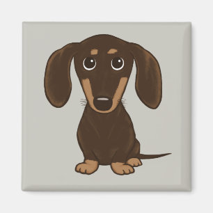 Cute Chocolate Dachshund   Cartoon Wiener Dog Magnet