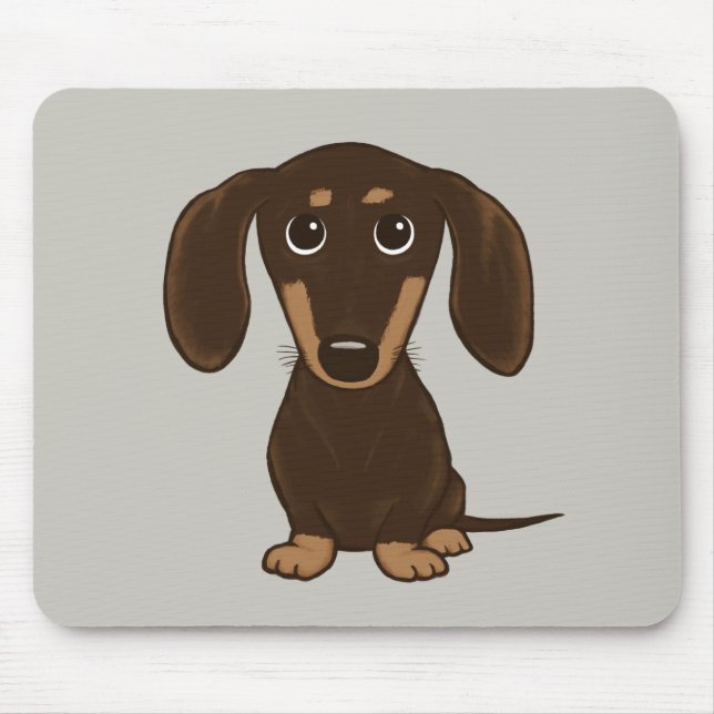 Cute Chocolate Dachshund | Cartoon Wiener Dog Mouse Mat (Front)