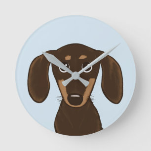Cute Chocolate Dachshund   Cartoon Wiener Dog Round Clock