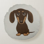 Cute Chocolate Dachshund | Cartoon Wiener Dog Round Cushion<br><div class="desc">An adorable smooth coated chocolate Dachshund puppy looking up. This cute Doxie lover’s round pillow adds a fun decorative accent to your couch or bed. Makes a thoughtful gift for someone who loves Wiener Dogs. Visit Jenn's Doodle World for more dog lover's home decor featuring this weenie dog cartoon and...</div>