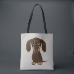 Cute Chocolate Dachshund | Cartoon Wiener Dog Tote Bag<br><div class="desc">An adorable smooth coated chocolate Dachshund puppy looking up. A cute wiener dog lover’s tote bag,  great for shopping for groceries or pet supplies. This fun weenie dog cartoon reusable bag makes a perfect gift for anyone who loves a weenie dog. Visit Jenn’s Doodle World for more Doxie gifts.</div>