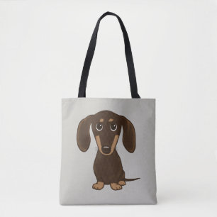 Cute Chocolate Dachshund   Cartoon Wiener Dog Tote Bag
