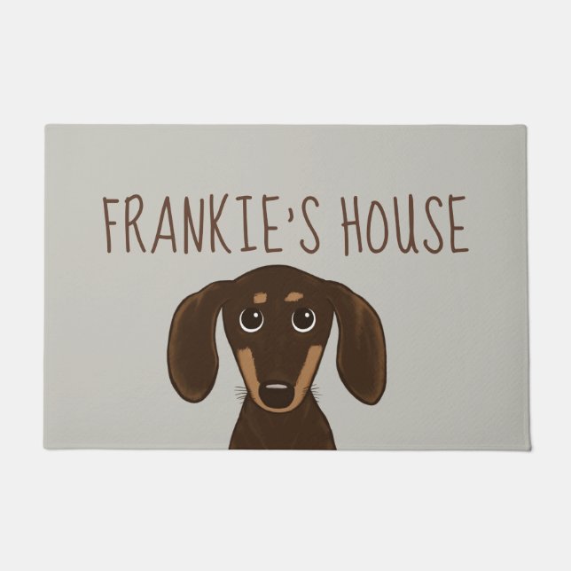 Cute Chocolate Dachshund | Wiener Dog Custom Doormat (Front)