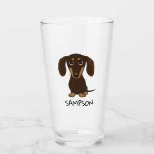 Cute Chocolate Dachshund   Wiener Dog Personalised Glass