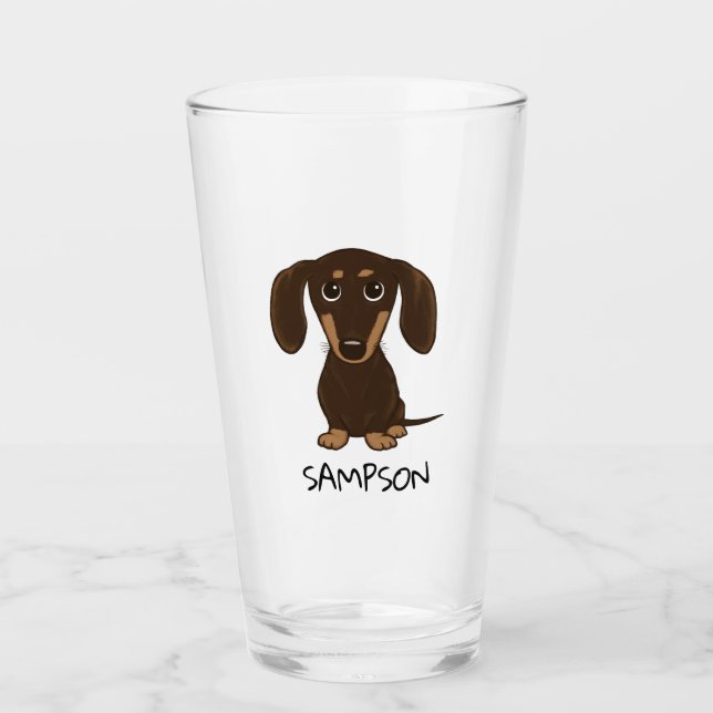 Cute Chocolate Dachshund | Wiener Dog Personalised Glass (Front)