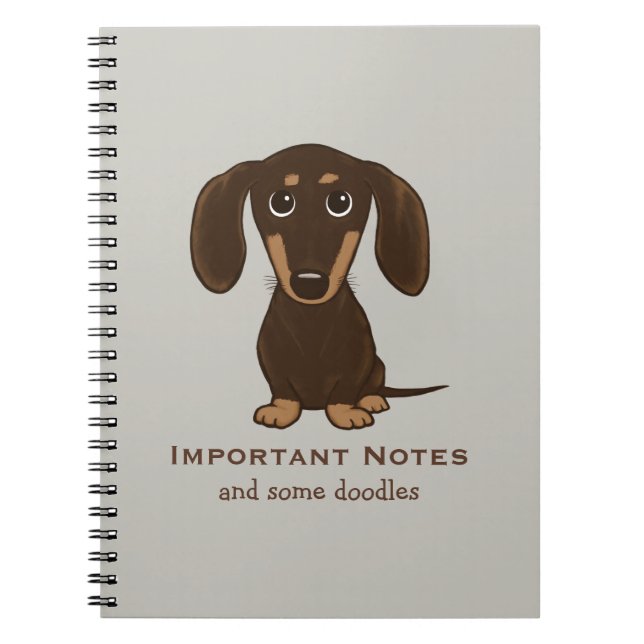 Cute Chocolate Dachshund with Custom Text Notebook (Front)