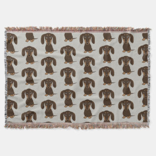 Cute Chocolate Dachshunds Pattern Wiener Dogs Throw Blanket