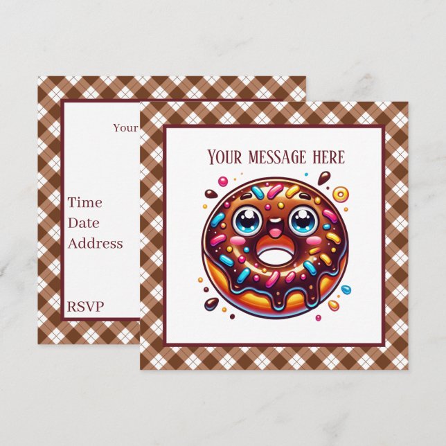 Cute chocolate doughnut party invitation (Front/Back)