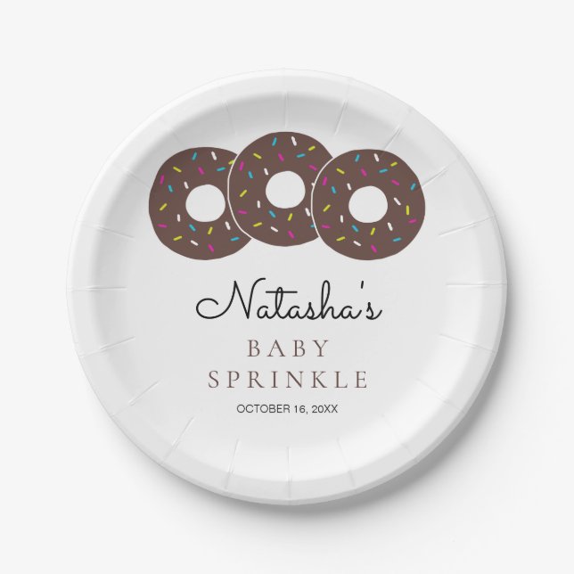 Cute Chocolate Doughnuts Baby Shower Sprinkle Paper Plate (Front)