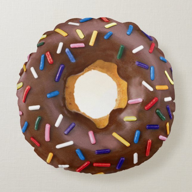 Cute Chocolate Doughnuts with Sprinkles Round Cushion (Front)