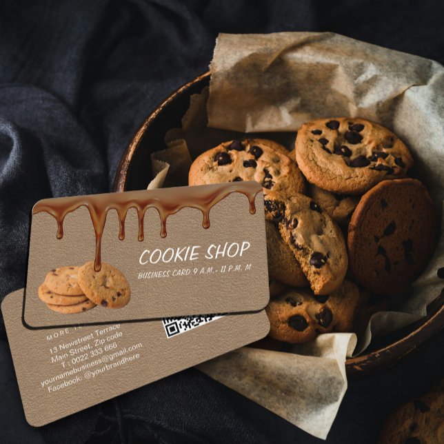Cute Chocolate Drip Cookie Shop Business card (Cute Chocolate Drip Cookie Shop Business card #cookies #chocolate #sweetshop)