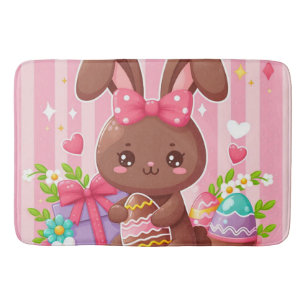 Cute chocolate Easter bunny with pink stripes Bath Mat