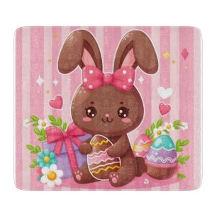 Cute chocolate Easter bunny with pink stripes Cutting Board