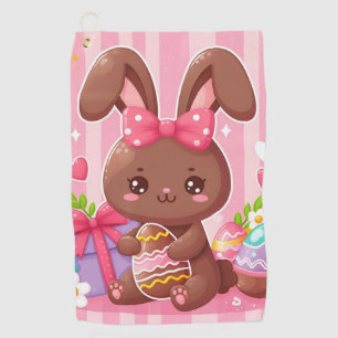 Cute chocolate Easter bunny with pink stripes Golf Towel