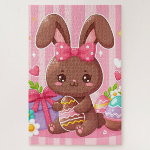 Cute chocolate Easter bunny with pink stripes Jigsaw Puzzle