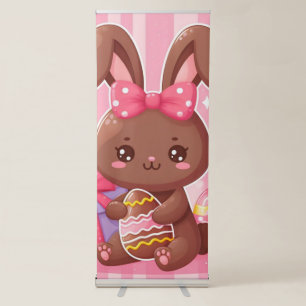 Cute chocolate Easter bunny with pink stripes Retractable Banner